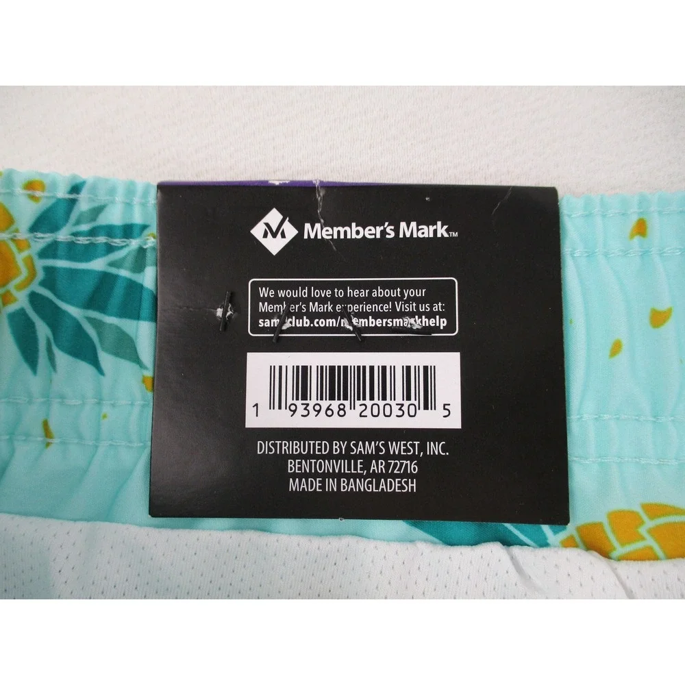 Member's Mark Swim Trunks Men XXL Mint Mist Pineapple Print Resort 4-Way Stretch